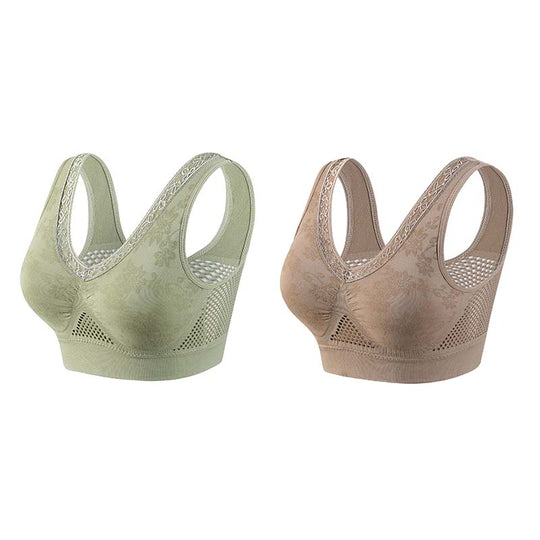 🏆 Last Day Buy One Get One Free -Special Price $19.99! 💐 🎁Lace Wireless Pure Cotton Buttonless Comfy Lifting Bra