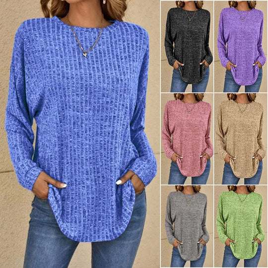 💎50% OFF! 💎 Casual Long-Sleeve Top – Soft Knit, Loose Fit & Versatile Style for All Body Types 🌸🧥