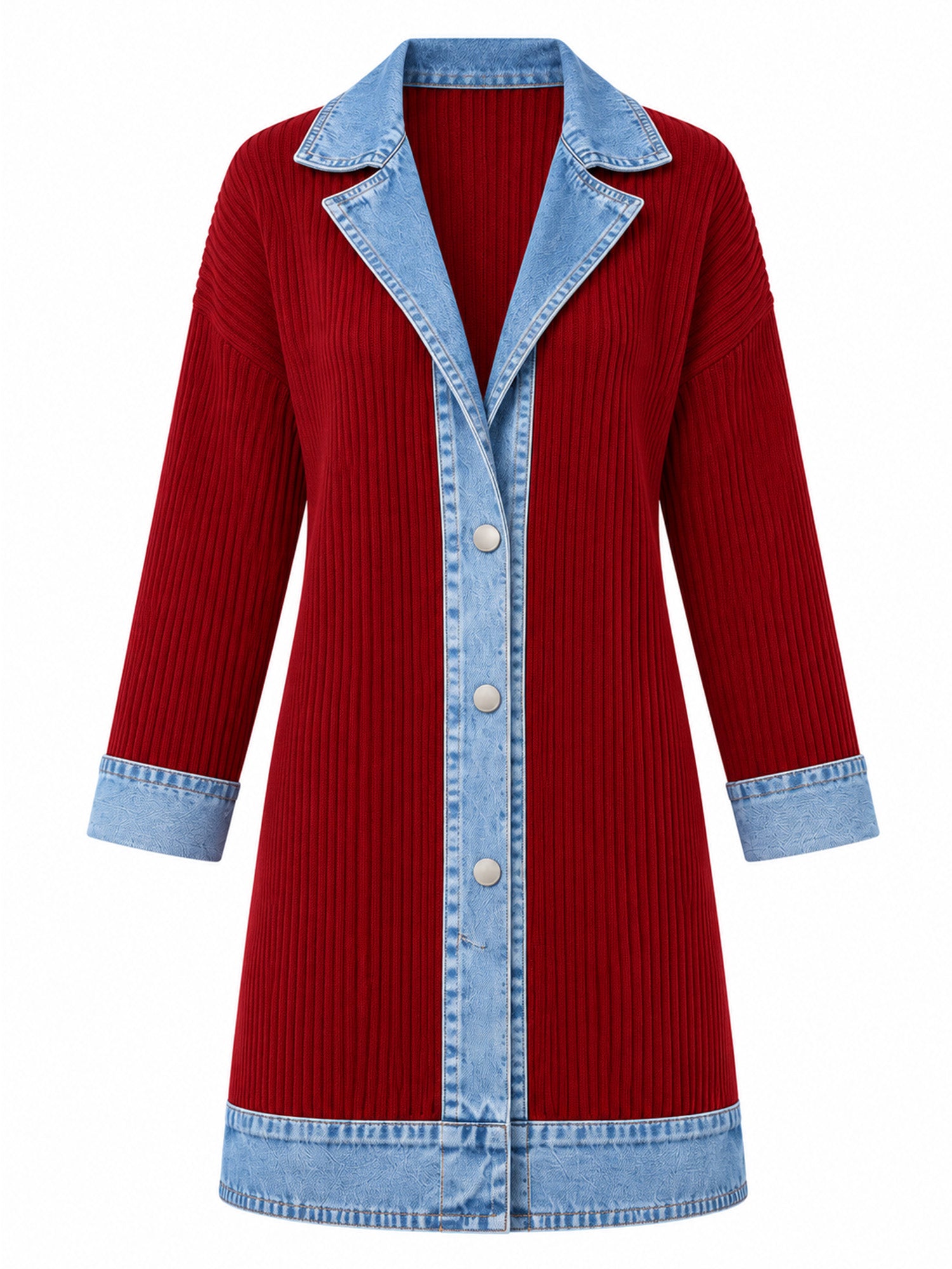 ⌛Limited-Time Offer-Women’s Elegant Denim Spliced Ribbed Knit Coat