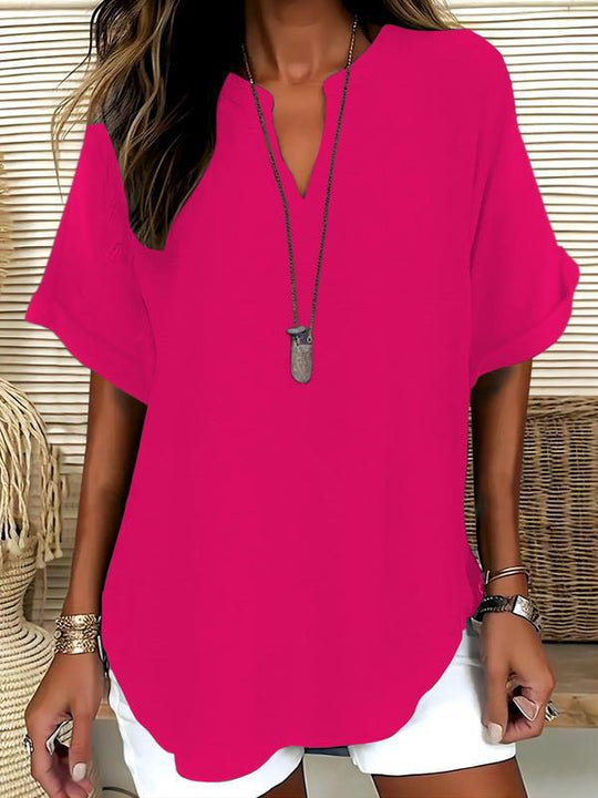 Trending Now⭐💃 Flowing Hem V-Neck Blouse – Relaxed Silhouette That Flatters Every Body Type