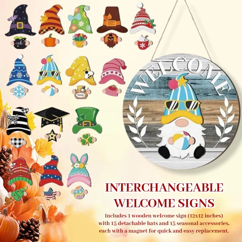 🍁Julens bästa dekorationer🎄Utbytbar välkomstskylt i trä för tomte🎈