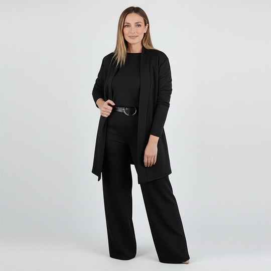 🎉50% REDUCERE🥳Set elegant de 3 piese pentru cardigan lung – Material moale, top elegant & Pantaloni pentru naveta la birou & Ieșiri zilnice