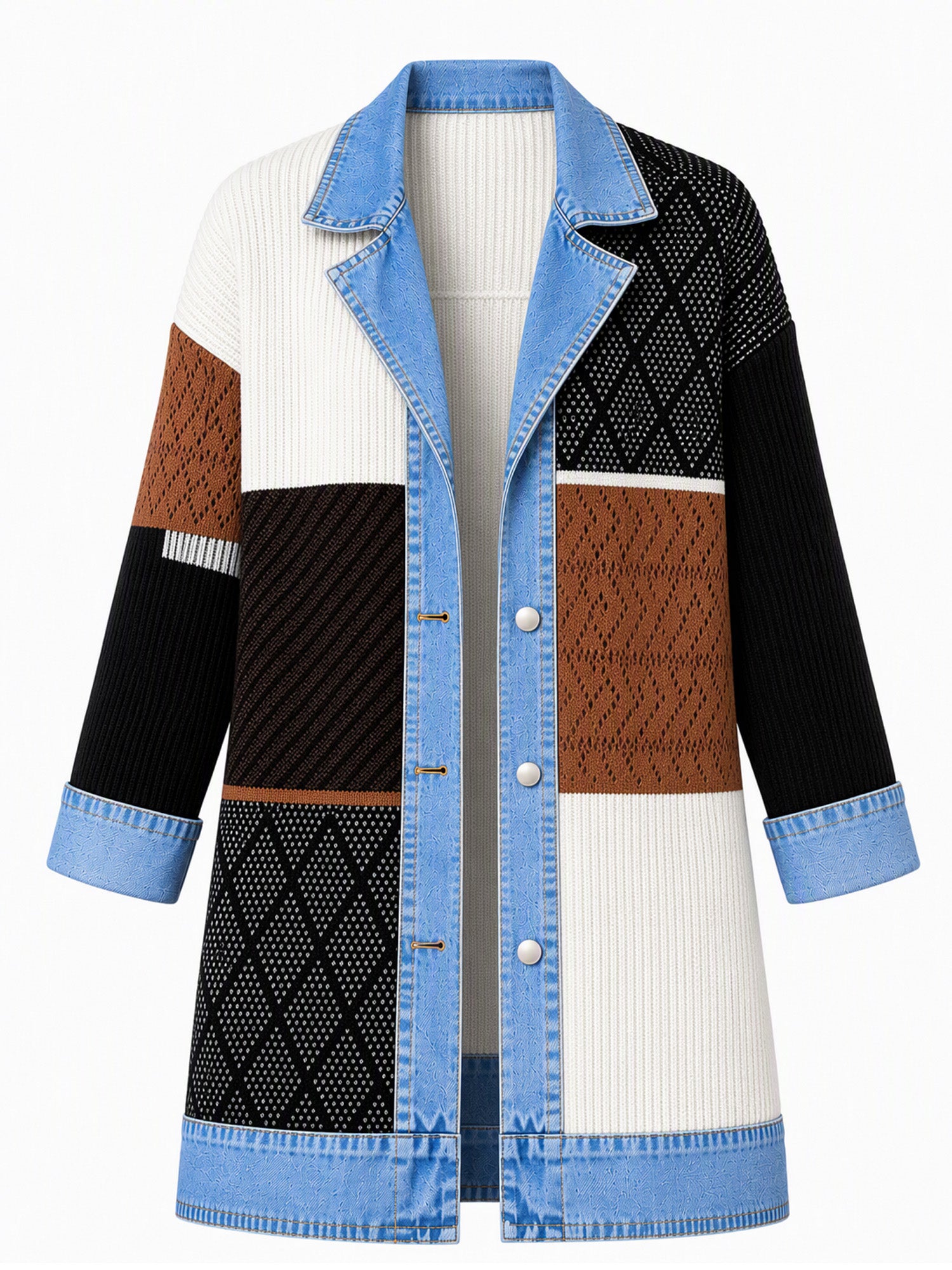 ⌛Limited-Time Offer-Women’s Elegant Denim Spliced Ribbed Knit Coat