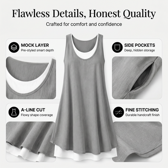 💃 Last Day Sale 50% Off 💐 Women's Casual Loose Sleeveless Fake Two Piece Tank Dress