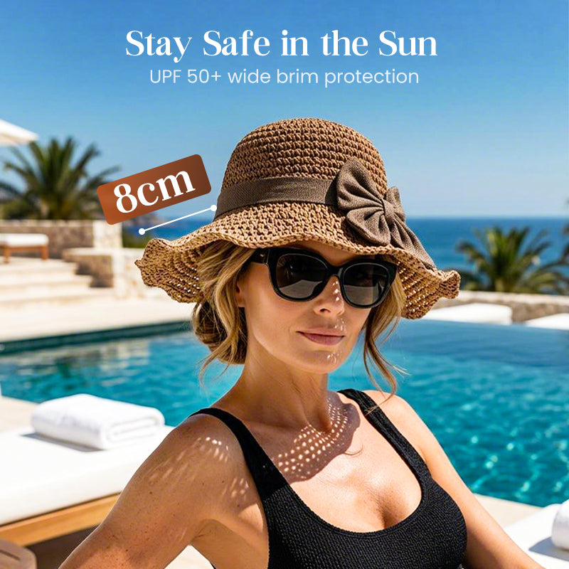 👒Elegant Woven Straw Sun Hat with Bow 🌞