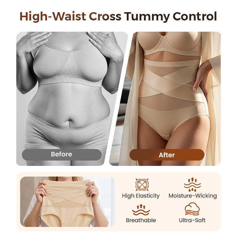 🥰Limited Sale 50% OFF💟Plus-Size High-Waist Cross Tummy Control Panties