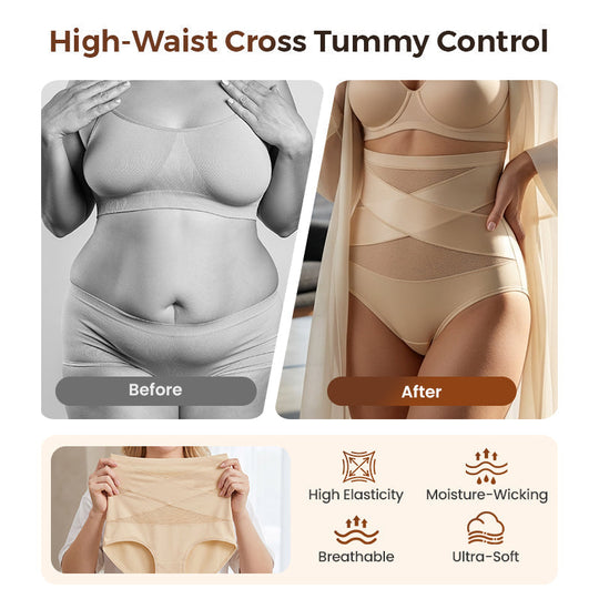 🥰Limited Sale 50% OFF💟Plus-Size High-Waist Cross Tummy Control Panties