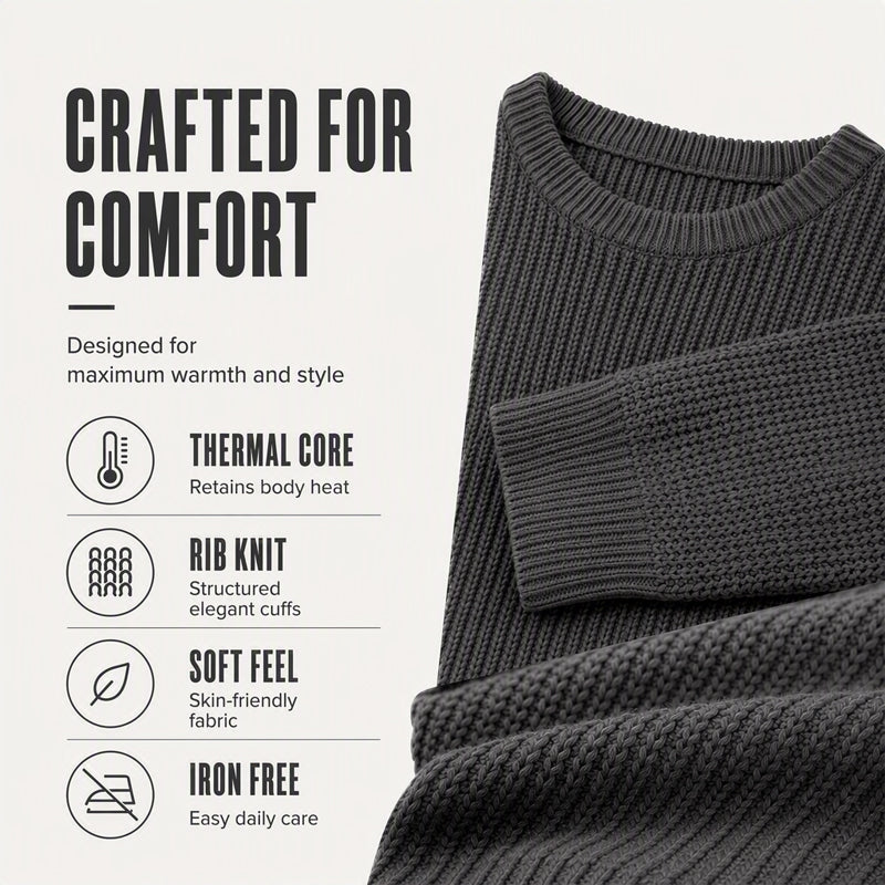 👔Seasonal Style - Men's Stretch Knit Pullover – Classic Crew Neck & Easy Pairing with Jeans or Joggers