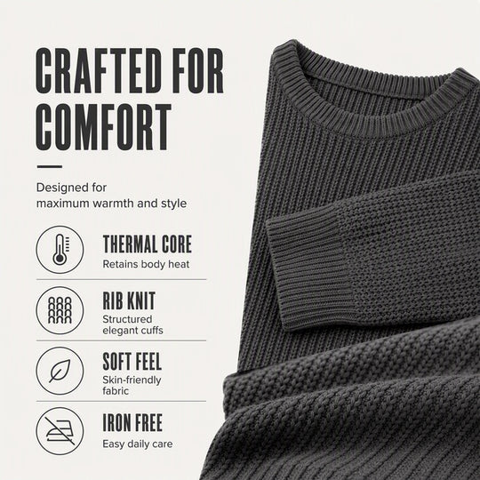 👔Seasonal Style - Men's Stretch Knit Pullover – Classic Crew Neck & Easy Pairing with Jeans or Joggers