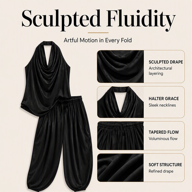 🎁New Arrivals 50% OFF💥 Sleeveless Cowl Neck Jumpsuit – Halter, Wide-Leg, Elegant 🍷