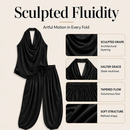 🎁New Arrivals 50% OFF💥 Sleeveless Cowl Neck Jumpsuit – Halter, Wide-Leg, Elegant 🍷