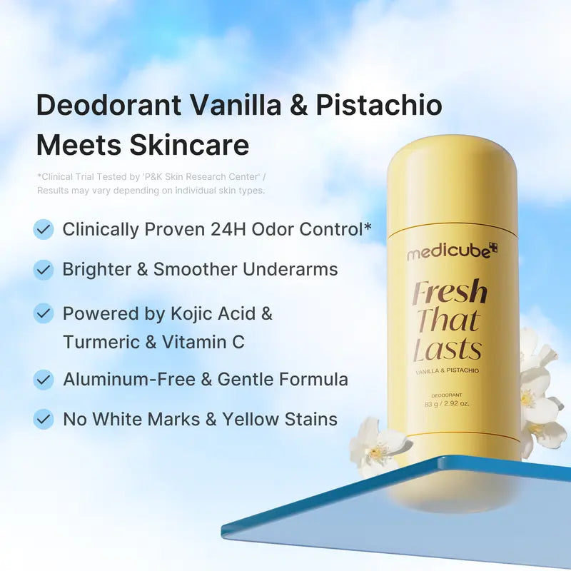 [NEW] [medicube] Deodorant Vanilla & Pistachio Fresh That Lasts | 24 Hour Odor Control, No Aluminum, Baking Soda, Parabens, Phthalates, Ethanol | Brightening & Smoothing for Dark Underarms with Kojic Acid & Turmeric | Korean Skincare, K-Beauty