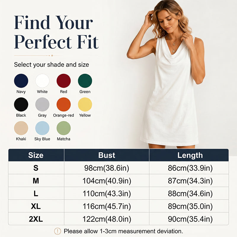 📢📢50% OFF !! ⏰ Elegant Slim Fit Cowl Neck Dress – Sleeveless, Side Pockets, Versatile ✨