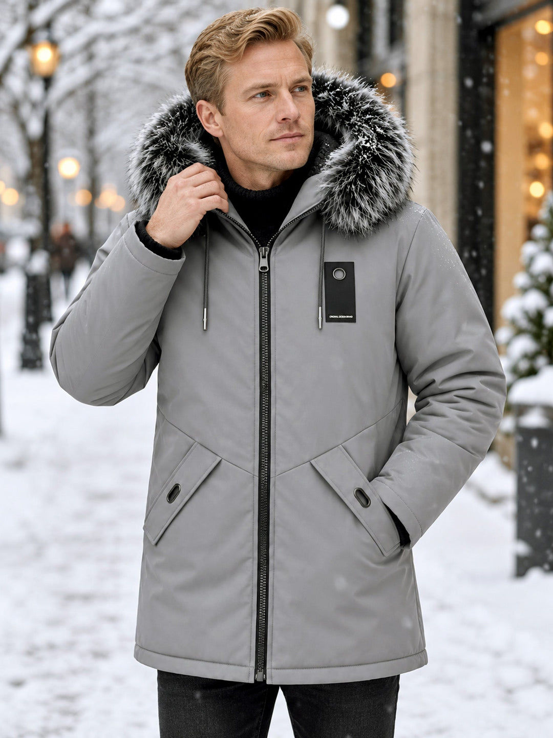 ✨Men's Windproof Hooded Thermal Mid-Length Parka Jacket