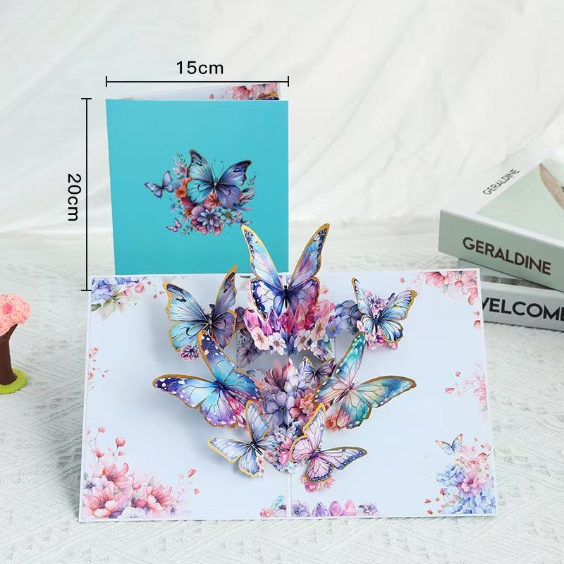 【Kreatives Geschenk】 3D-Pop-Up-Schmetterlings-Grußkarte mit Umschlag, 2 Zählungen, kreative Geburtstagskarte, Dankeskarte, Urlaubsgrußkarte, Geschenk für Familie, Freunde, Lehrer und Schmetterlingsliebhaber