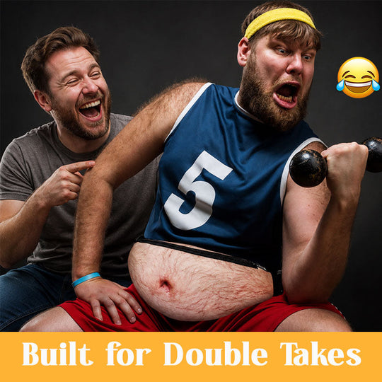 🥳Dadbag | Realistic Fake Beer Belly Bum Bag | Funny Dad Bod Waist Pack | Novelty Gag Gift for Men | With Belly Button & Hairy Chest | Adjustable Black Strap