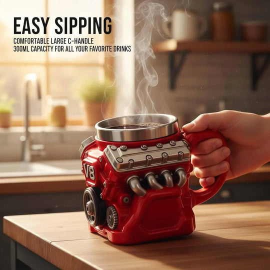 🔥Tazza da caffè retrò con motore, tazza in acciaio inossidabile con motori V8