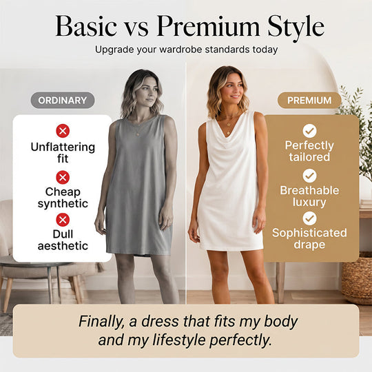 📢📢50% OFF !! ⏰ Elegant Slim Fit Cowl Neck Dress – Sleeveless, Side Pockets, Versatile ✨
