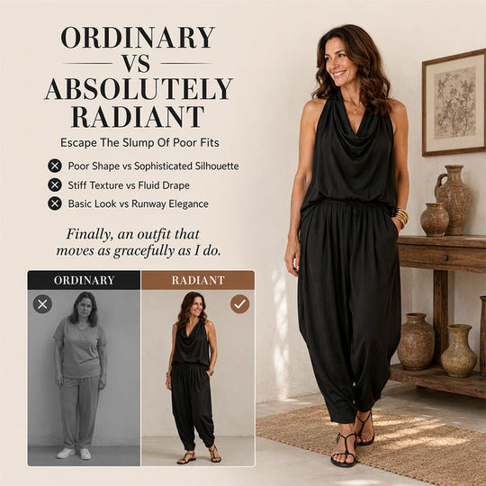🎁New Arrivals 50% OFF💥 Sleeveless Cowl Neck Jumpsuit – Halter, Wide-Leg, Elegant 🍷