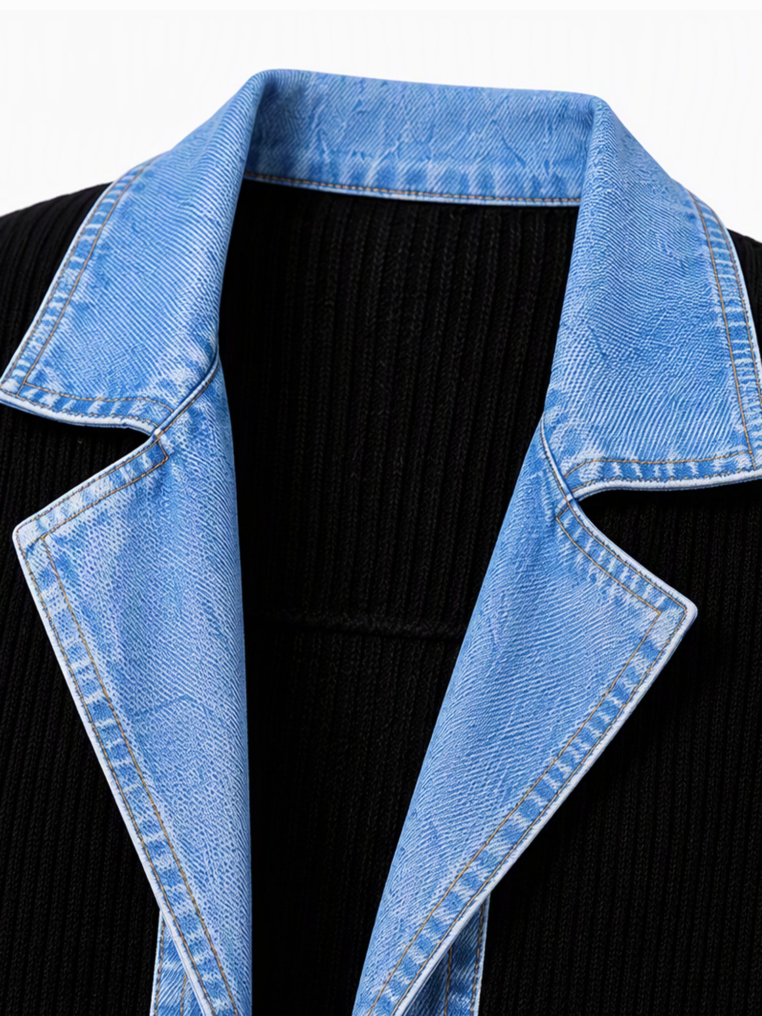 ⌛Limited-Time Offer-Women’s Elegant Denim Spliced Ribbed Knit Coat