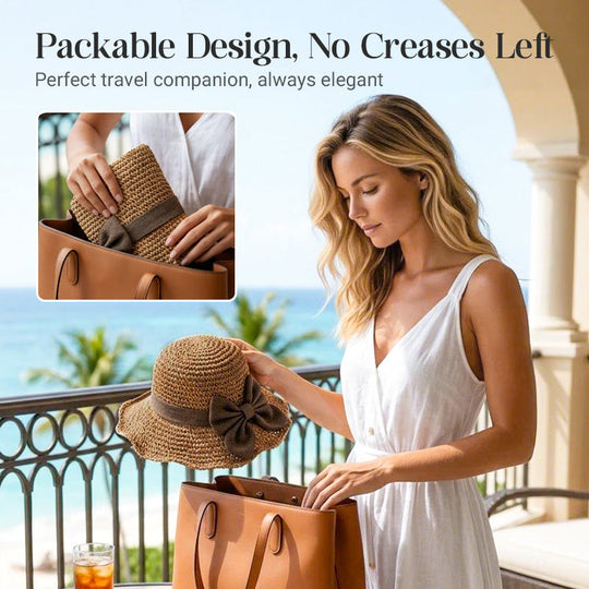 👒Elegant Woven Straw Sun Hat with Bow 🌞
