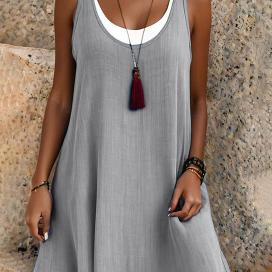 💃 Last Day Sale 50% Off 💐 Women's Casual Loose Sleeveless Fake Two Piece Tank Dress