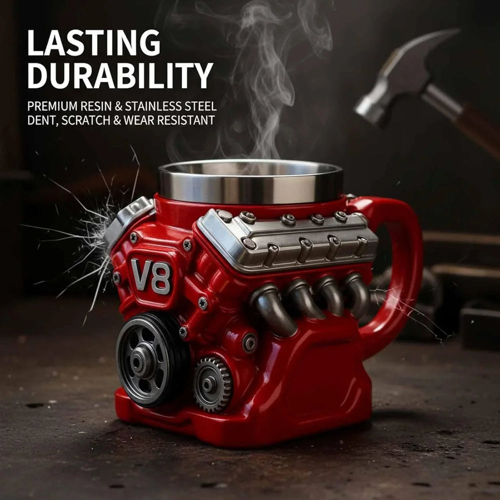 🔥Tazza da caffè retrò con motore, tazza in acciaio inossidabile con motori V8