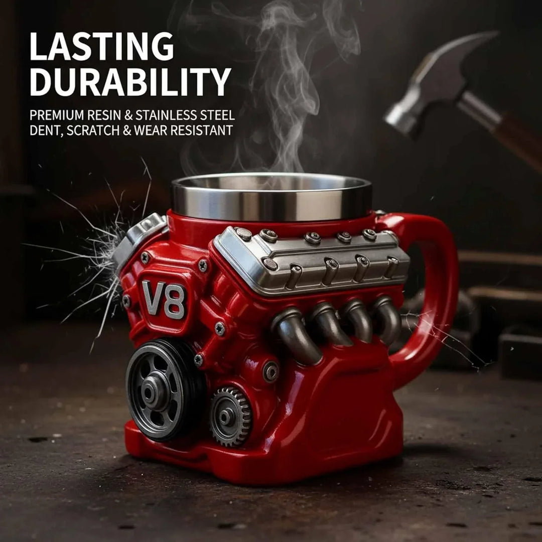🔥Tazza da caffè retrò con motore, tazza in acciaio inossidabile con motori V8