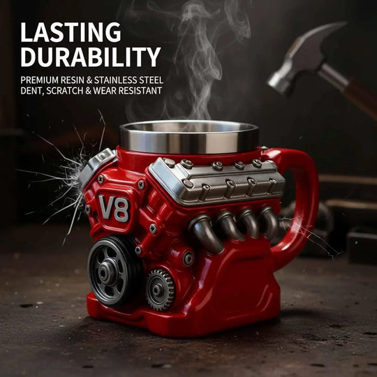 🔥Tazza da caffè retrò con motore, tazza in acciaio inossidabile con motori V8