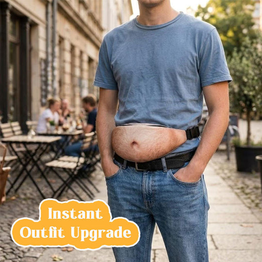 🥳Dadbag | Realistic Fake Beer Belly Bum Bag | Funny Dad Bod Waist Pack | Novelty Gag Gift for Men | With Belly Button & Hairy Chest | Adjustable Black Strap