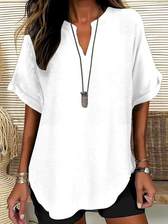 Trending Now⭐💃 Flowing Hem V-Neck Blouse – Relaxed Silhouette That Flatters Every Body Type