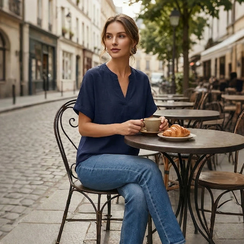 Trending Now⭐💃 Flowing Hem V-Neck Blouse – Relaxed Silhouette That Flatters Every Body Type