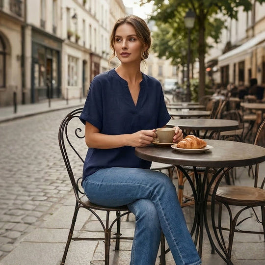 Trending Now⭐💃 Flowing Hem V-Neck Blouse – Relaxed Silhouette That Flatters Every Body Type