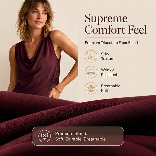 📢📢50% OFF !! ⏰ Elegant Slim Fit Cowl Neck Dress – Sleeveless, Side Pockets, Versatile ✨