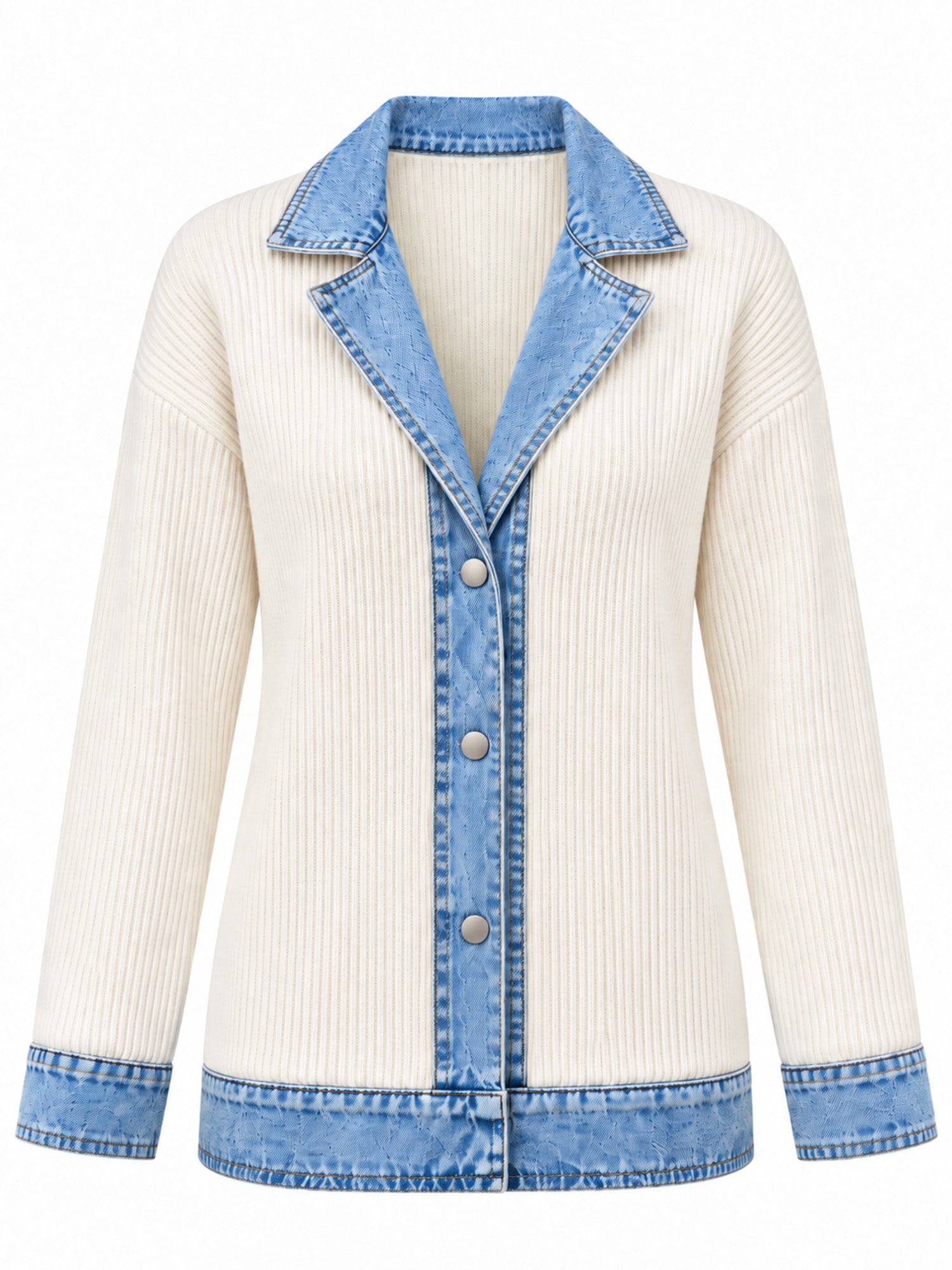 ⌛Limited-Time Offer-Women’s Elegant Denim Spliced Ribbed Knit Coat