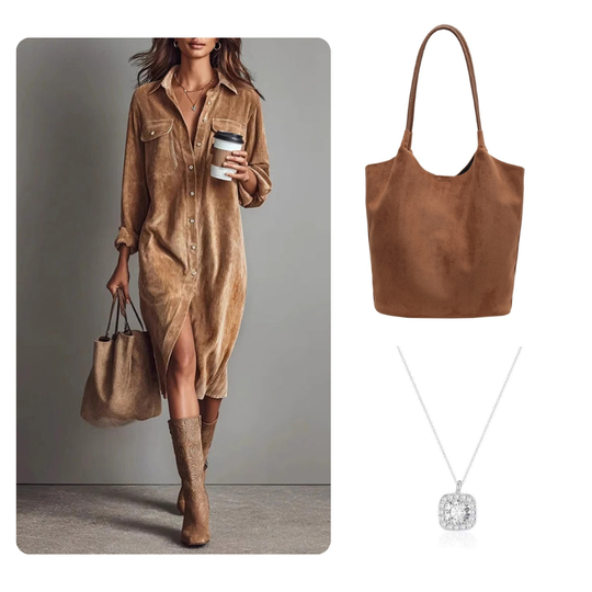 🍂 Easy Corduroy Style | Women's Button-Front Knee-Length Shirt Dress with Utility Pockets