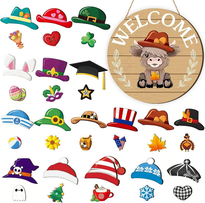 🍁Julens bästa dekorationer🎄Utbytbar välkomstskylt i trä för tomte🎈