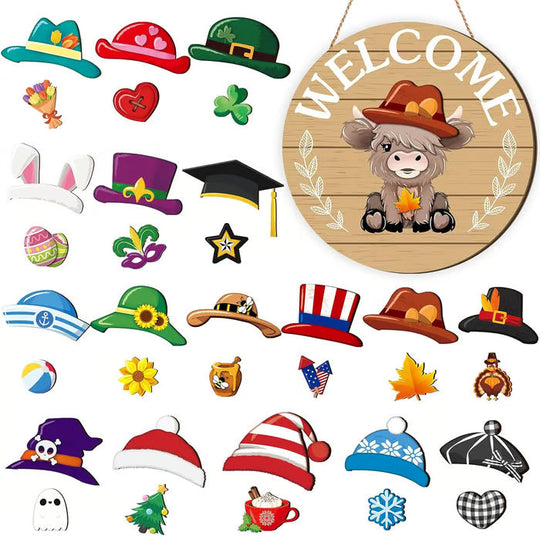 🍁Julens bästa dekorationer🎄Utbytbar välkomstskylt i trä för tomte🎈