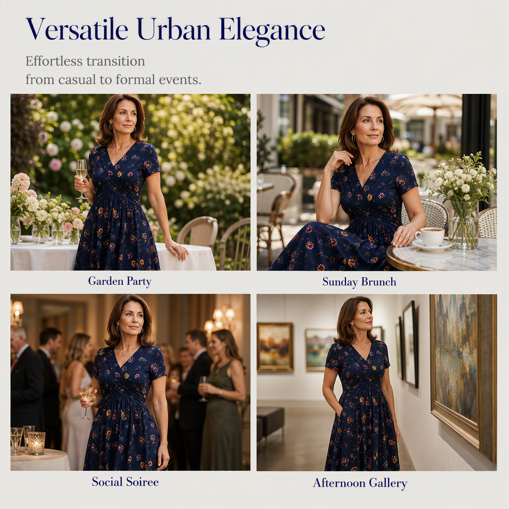 Women’s V-Neck Floral Print Dress – Twist Waist & Flattering Fit