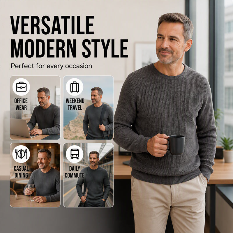 👔Seasonal Style - Men's Stretch Knit Pullover – Classic Crew Neck & Easy Pairing with Jeans or Joggers