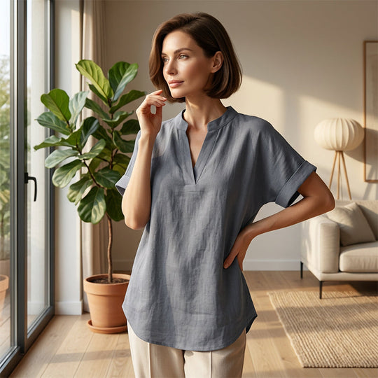 Trending Now⭐💃 Flowing Hem V-Neck Blouse – Relaxed Silhouette That Flatters Every Body Type