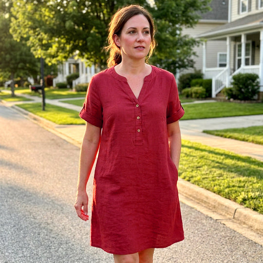 🏖️Summer Hot Sale - 50% OFF🏝️👗Women's V-Neck Tunic Dress – Relaxed Fit, Pockets & Breathable