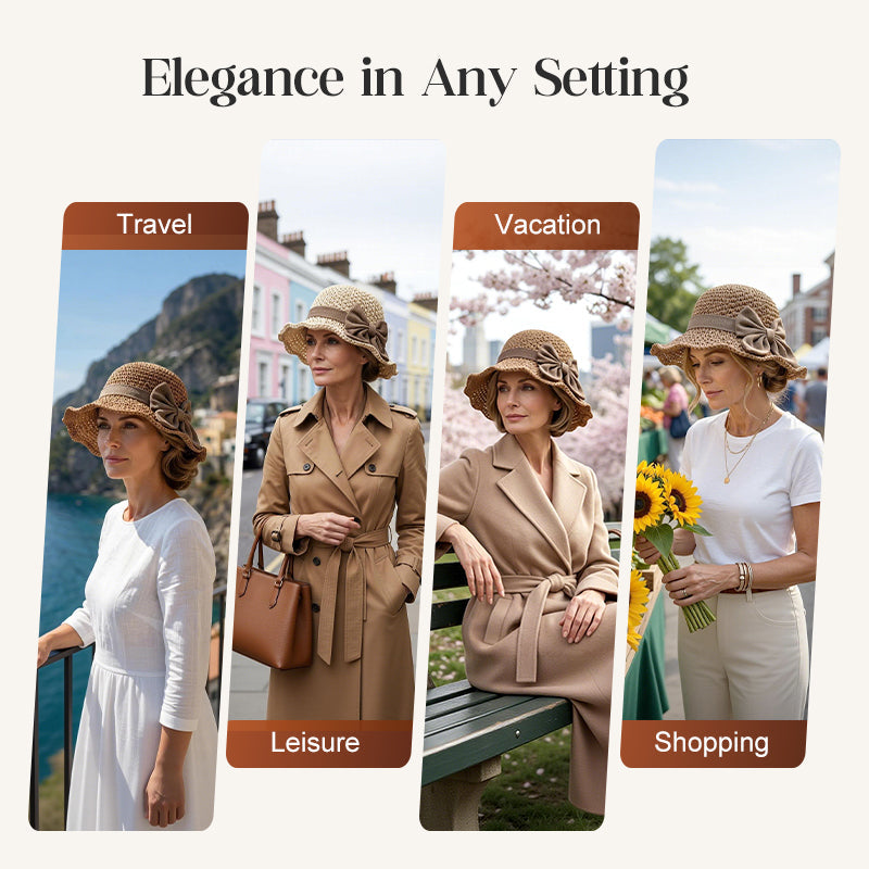 👒Elegant Woven Straw Sun Hat with Bow 🌞