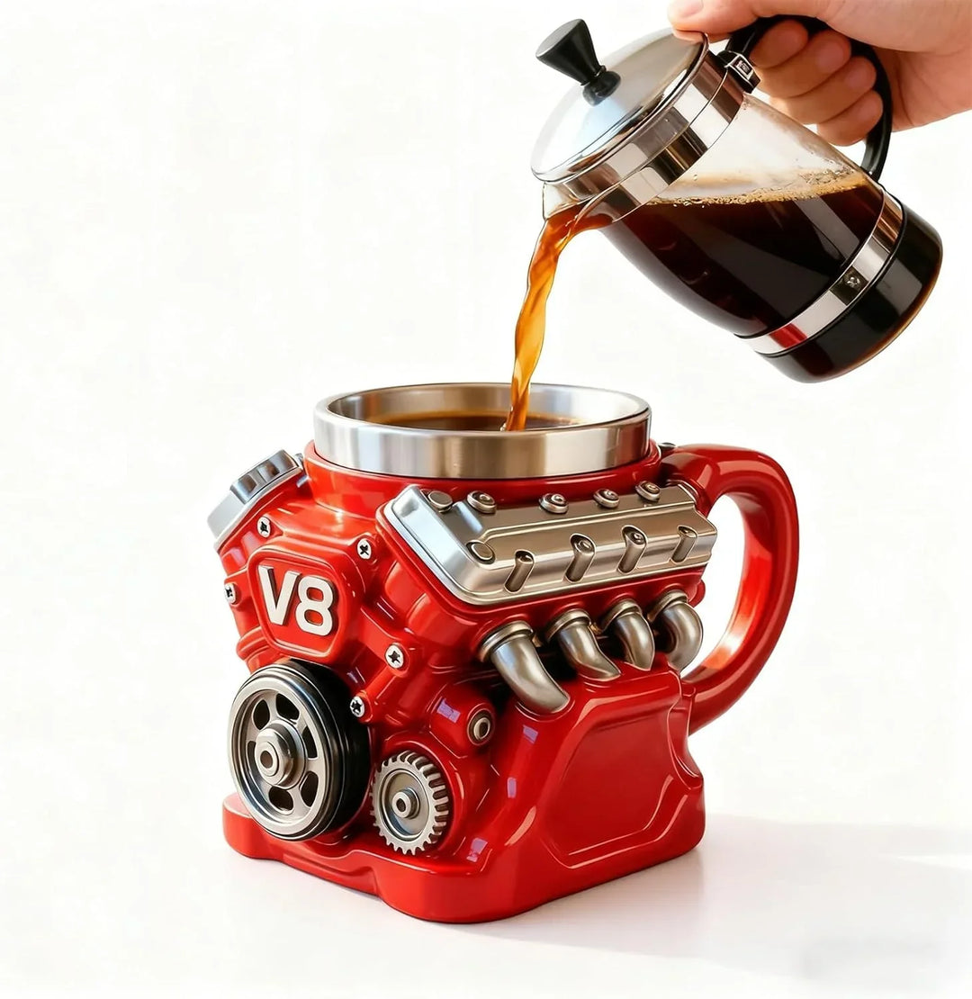 🔥Tazza da caffè retrò con motore, tazza in acciaio inossidabile con motori V8