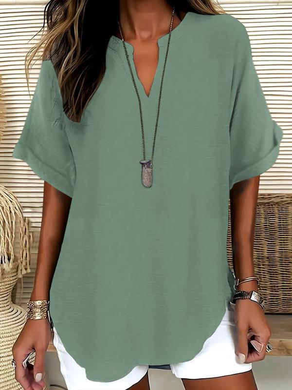 Trending Now⭐💃 Flowing Hem V-Neck Blouse – Relaxed Silhouette That Flatters Every Body Type