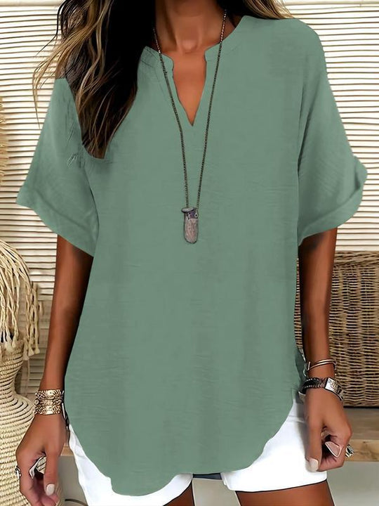 Trending Now⭐💃 Flowing Hem V-Neck Blouse – Relaxed Silhouette That Flatters Every Body Type