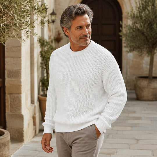 👔Seasonal Style - Men's Stretch Knit Pullover – Classic Crew Neck & Easy Pairing with Jeans or Joggers