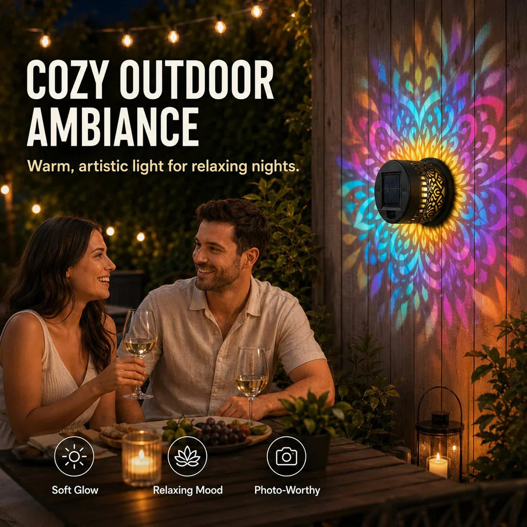 🎁2026 New Arrivals 💥Solar Mandala Wall Light Outdoor Garden Fence Projector Lamp Patio Ambient Decor