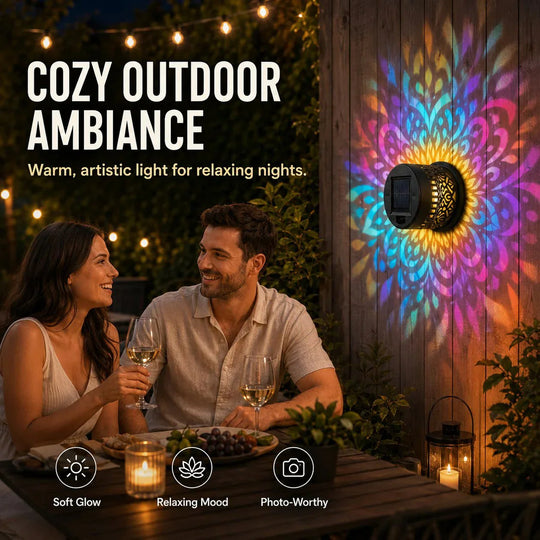 🎁2026 New Arrivals 💥Solar Mandala Wall Light Outdoor Garden Fence Projector Lamp Patio Ambient Decor