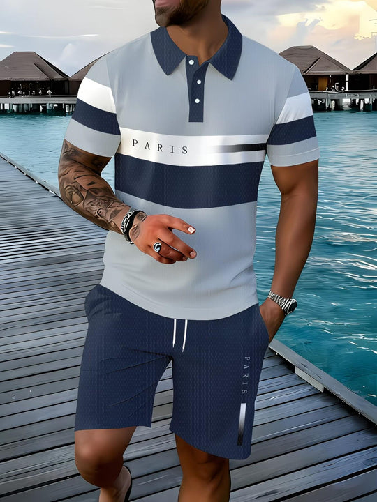 🔥Men's Short Sleeve Casual Set, Summer Beach Fashion Sport Wear, Plaid Pattern, Slim-Fitting, Above the Knee